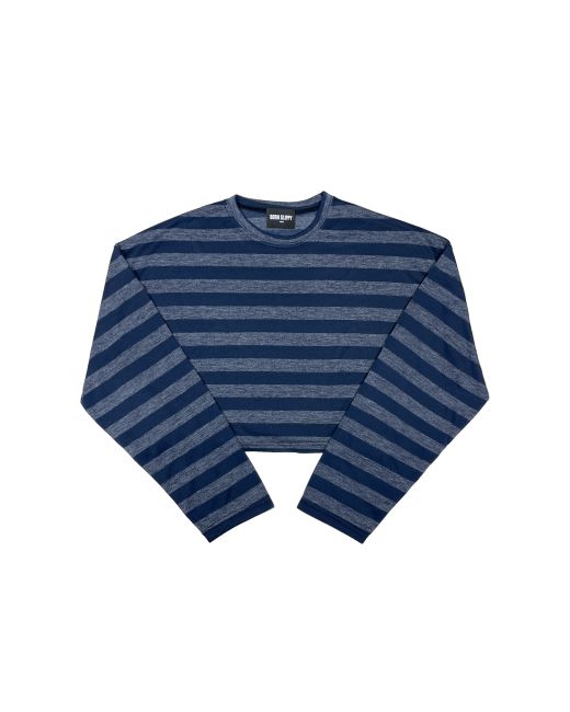 bornslippy Stripe Long Sleeve Crop T-shirt Navy