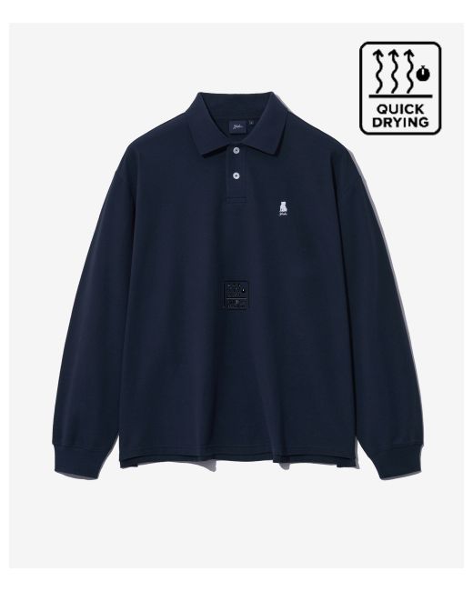 Yale Oversized Heritage Dan Quick Dry Pique Long Sleeve Polo Shirt Navy