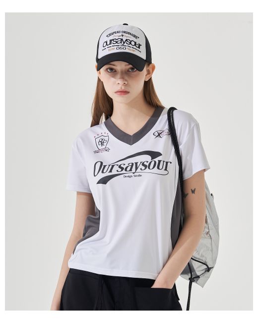 oursaysour Sporty cut scheme piping short sleeve t-shirt white/charcoal