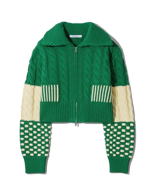 codegraphy Cropped patchwork knit zip-upgreen