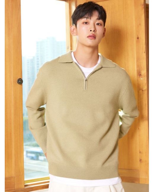 ayiholiccashmere Half zip-up polo knit olive 5COLOR