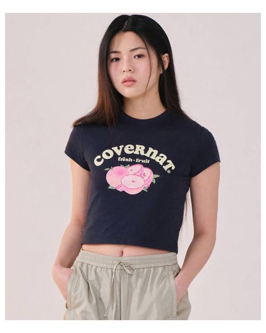 covernat Crop Fruit T-Shirt Navy