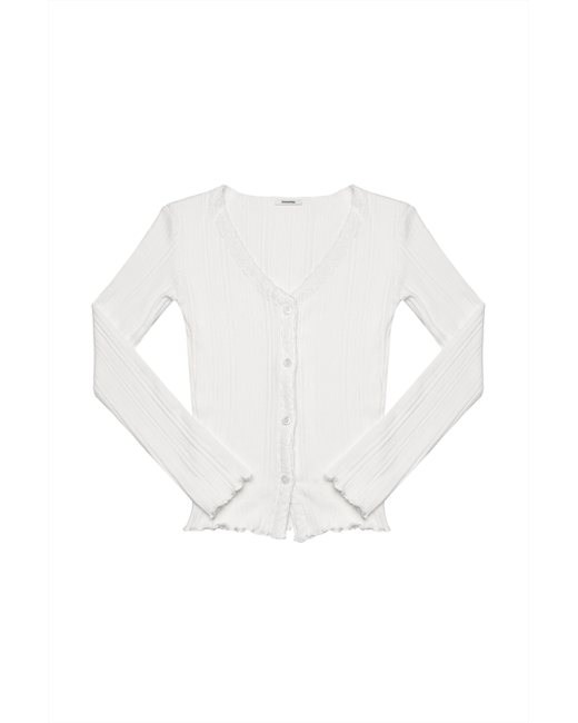 toomuchtax Lace Ribbed Cardigan Ivory
