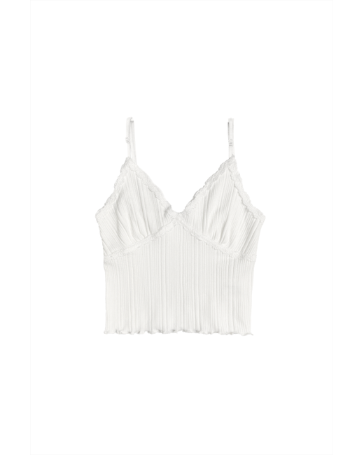 toomuchtax Lace Ribbed Cami Top Ivory