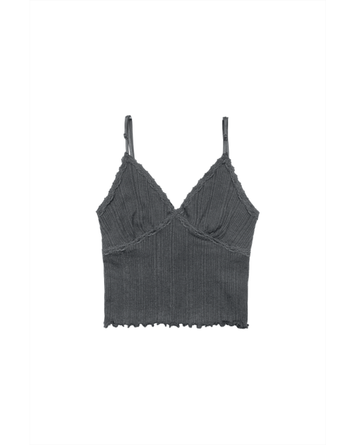 toomuchtax Lace Ribbed Cami Top Grey