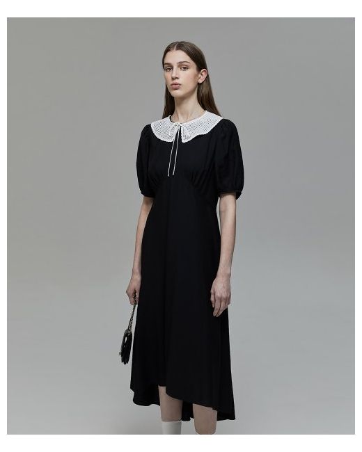 dunstforwomen Crochet Collar Volume Sleeve Long Dress Blackuddr2B222Bk