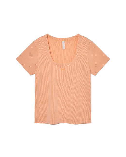 Kijun Square-Neck Rib T-Shirt Peach Orange
