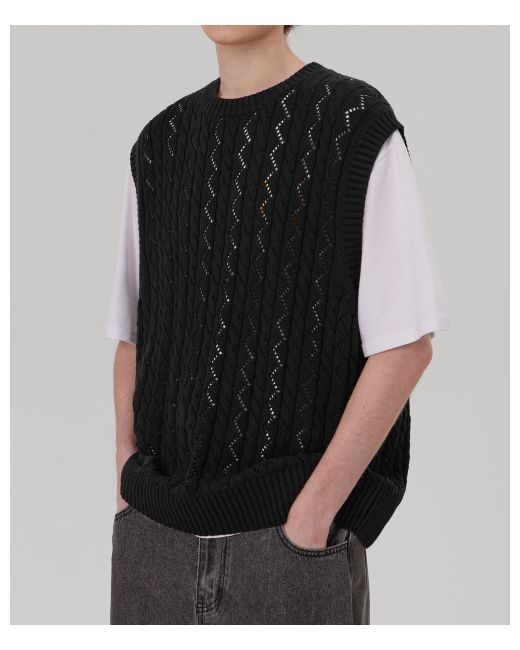 goodlifeworks Overfit round neck pattern punching knit vest