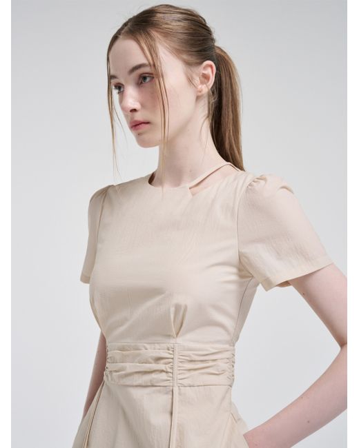 etmon Neck Cut-Out Shirring Dress Light