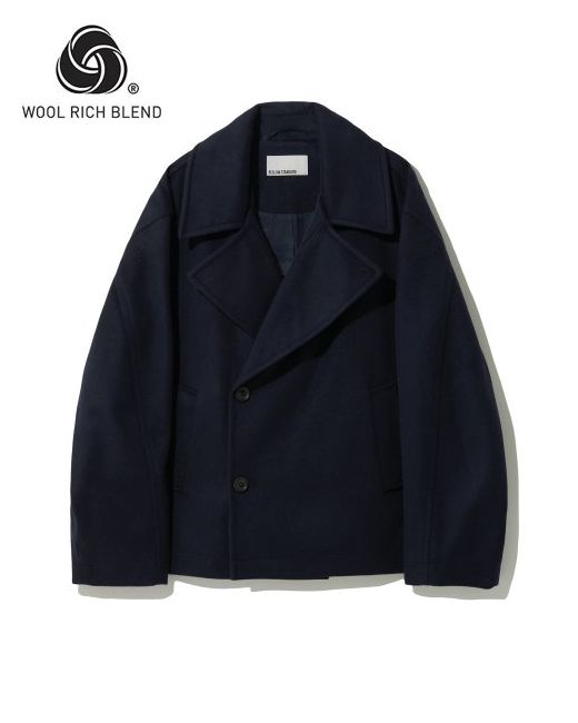 beslow Standard 21Fw Oversized Wool Cropped Double Breasted Coat Navy