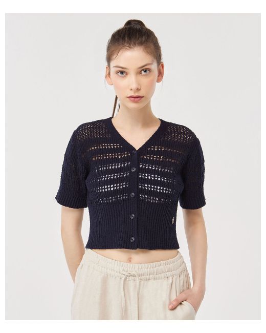 citybreeze Crochet button-up short-sleeved cardiganNAVY