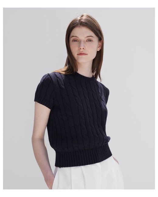 levar Cotton Round Cable Knit Navy