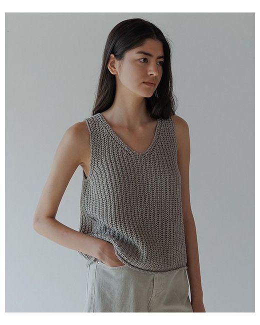lingseoul hanji blended knit vest-grey LIGHTGREY