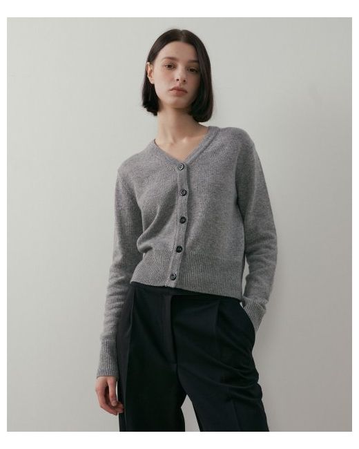 lingseoul lambswool plain knit cardigan-grey