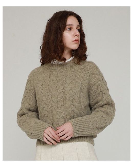 lingseoul cable round knit top-mocha