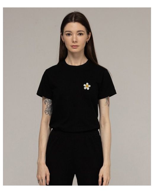 graver Flower Dot Embroidered Slim Short Sleeve T-Shirtblack