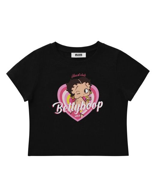 cornell ULKIN X Betty Boop Heart Club Semi-crop Short Sleeve T-ShirtBlack