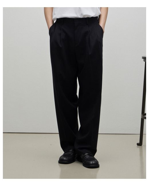 learve Nate Wool Blended Two-Tuck Semi-Wide Pants Dark Navy