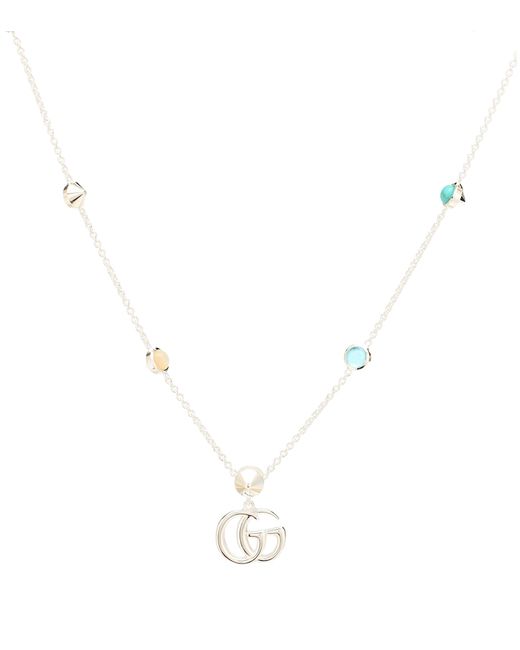 Gucci GG Marmont mother-of-pearl and topaz-embellished sterling necklace