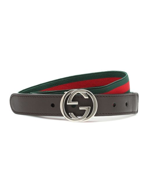 Gucci Kids Web Stripe leather-trimmed belt