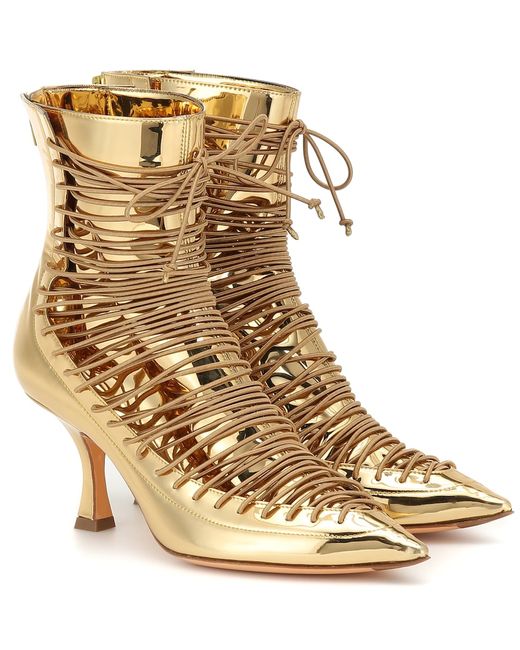 Y / Project Lace-up metallic leather ankle boots