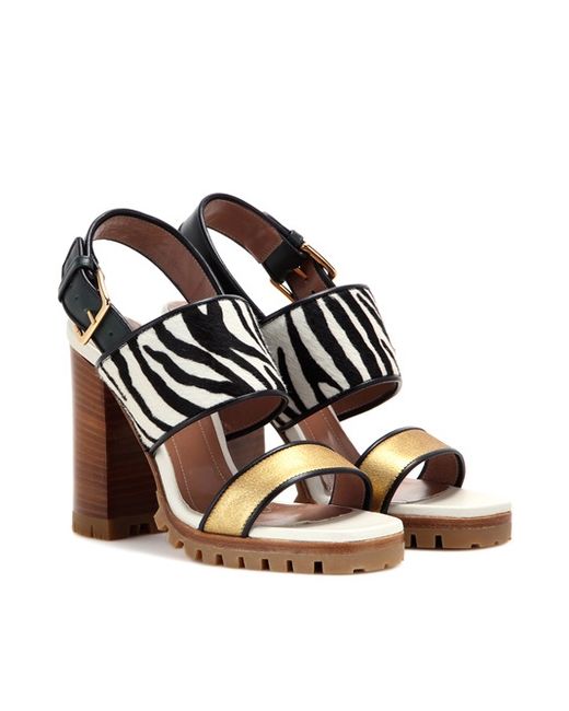 Marni Printed Calf Hair And Leather Sandals