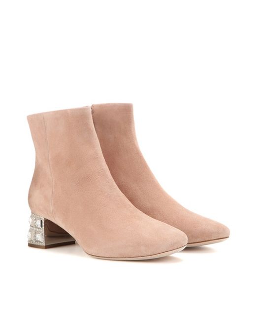 Miu Miu Embellished Suede Ankle Boots