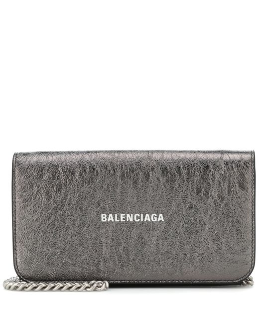 Balenciaga Logo metallic leather clutch