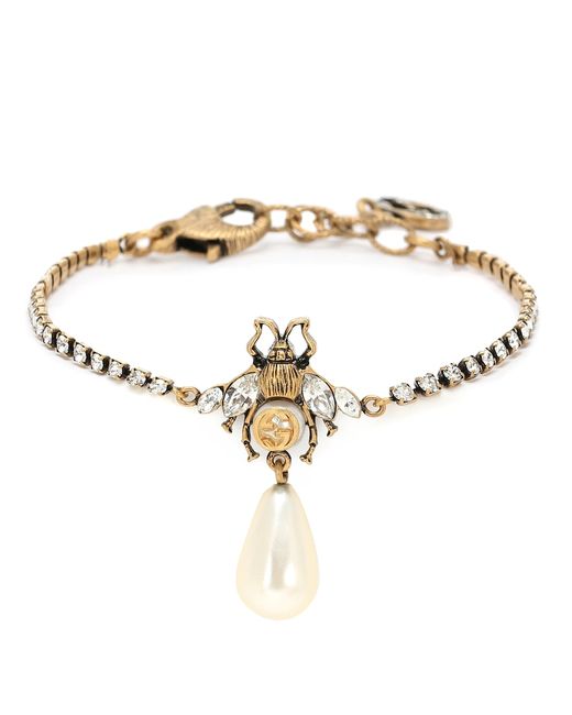 Gucci Bee crystal bracelet with faux pearl