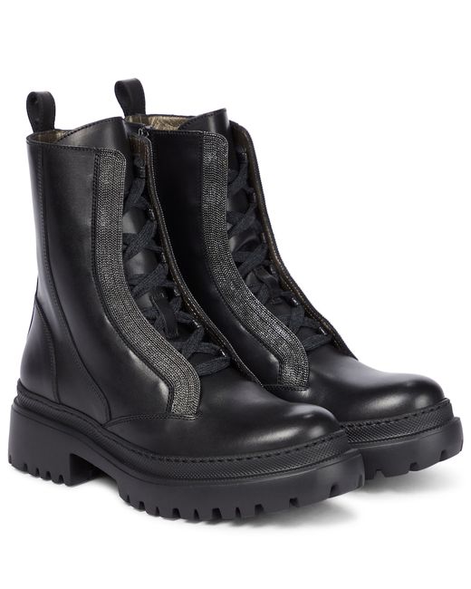 Brunello Cucinelli Embellished leather combat boots