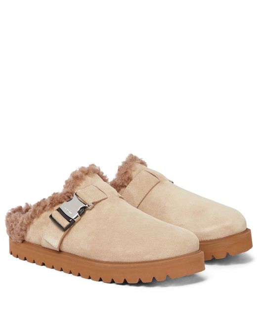 Moncler Mon suede and faux shearling slippers