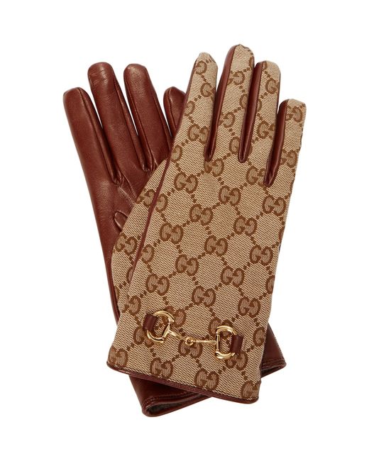 Gucci GG-canvas and leather gloves