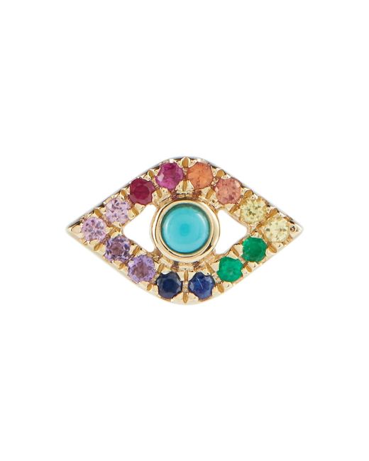 Sydney Evan Evil Eye 14kt gold single earring with turquoise and diamonds