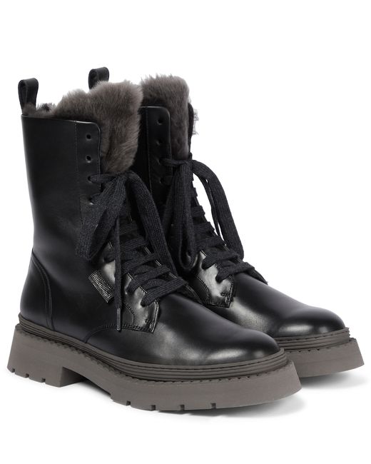 Brunello Cucinelli Exclusive to Mytheresa Shearling-lined leather combat boots