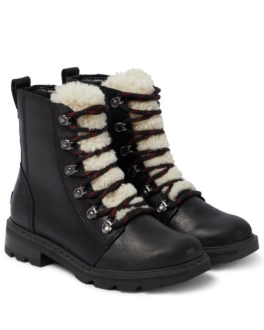 Sorel Lennox leather and shearling combat boots