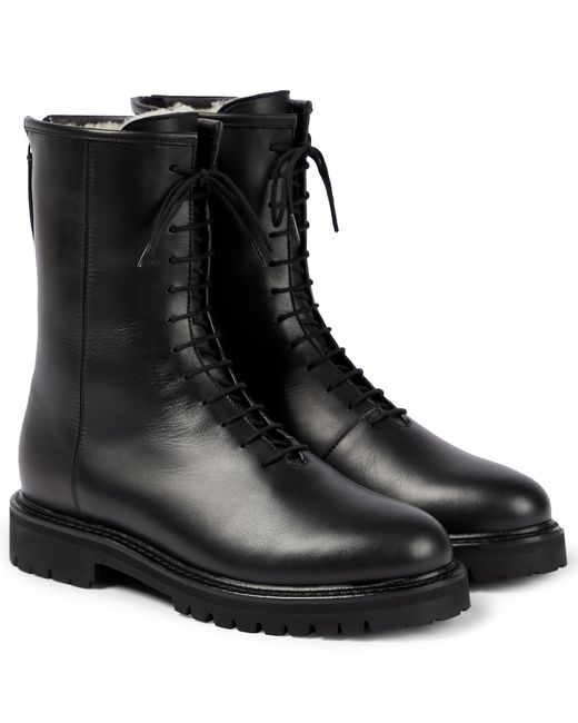 Legres Shearling-lined leather combat boots