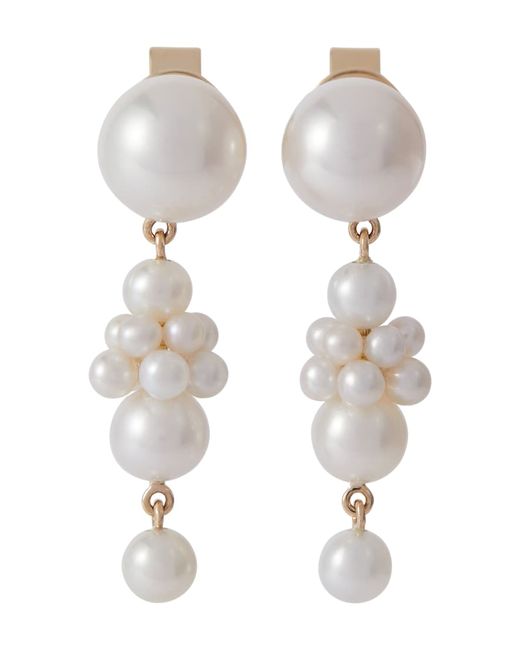 Sophie Bille Brahe Petite Tulip 14kt yellow gold earrings with pearls