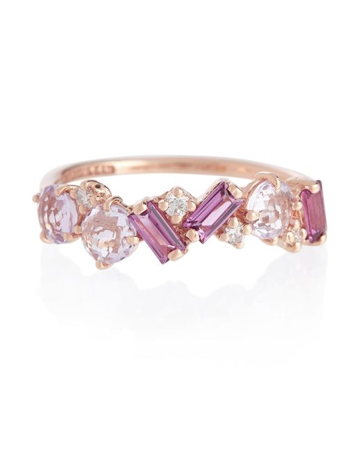 Suzanne Kalan Amalfi 14kt rose gold ring with diamonds rhodolite and amethyst