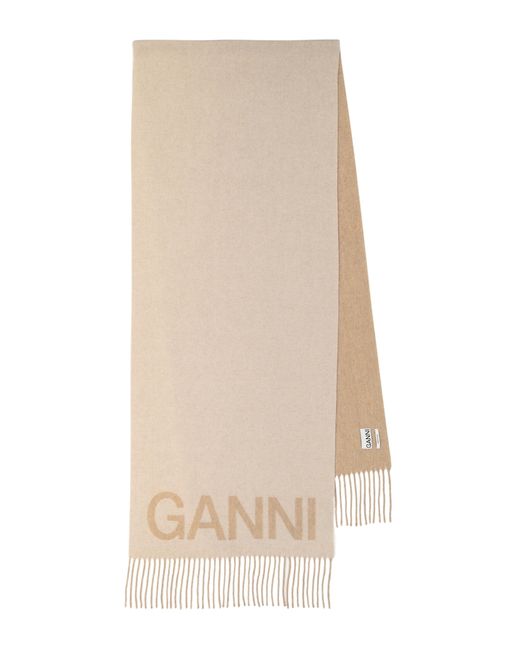 Ganni Fringed wool scarf