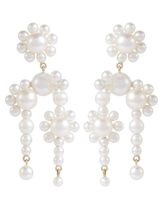 Sophie Bille Brahe Fontaine Marguerite 14kt gold earrings with pearls