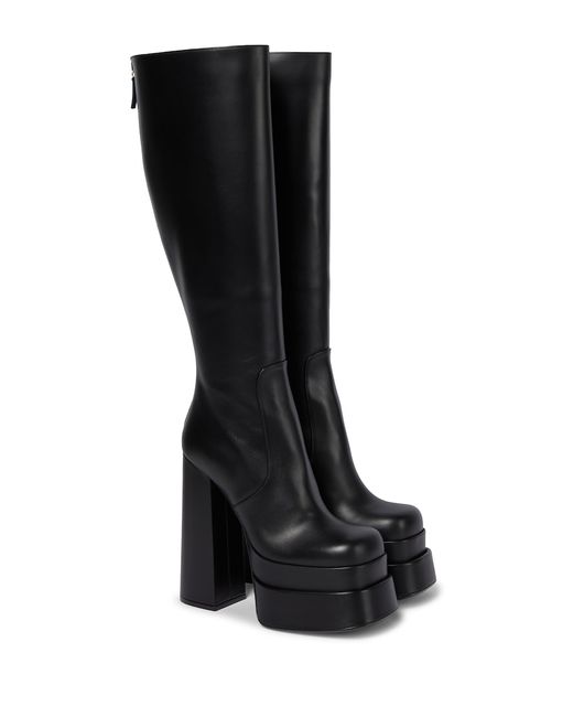 Versace Leather platform knee-high boots