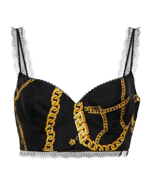 Versace Lace-trimmed printed silk bustier