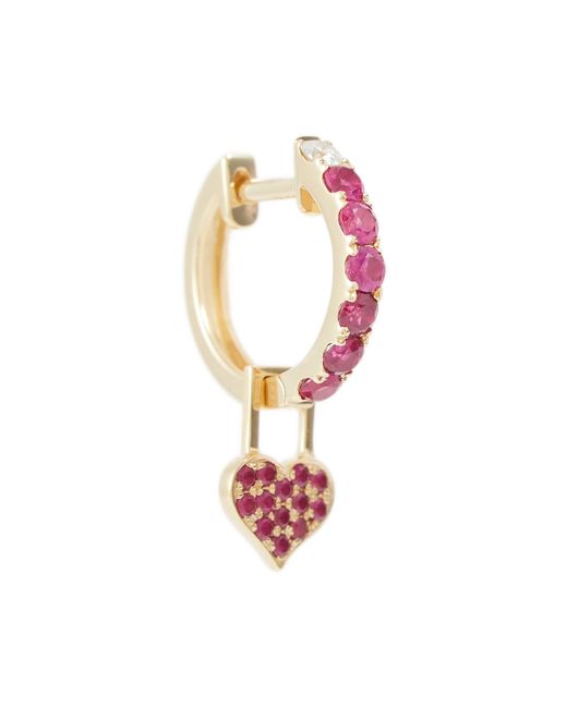 Robinson Pelham Orb Midi and Heart EarWish 14kt gold single hoop earring with diamonds rubies
