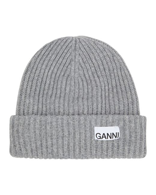 Ganni Ribbed-knit wool-blend beanie