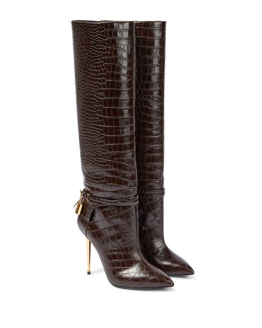 Tom Ford Padlock 105 croc-effect leather boots