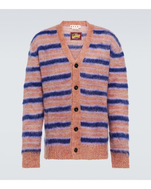 Marni Striped brushed mohair-blend cardigan