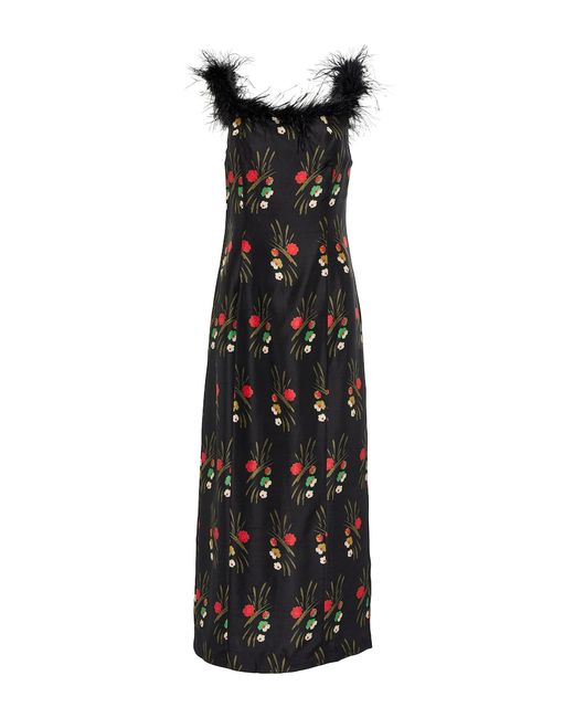 rixo Winslett floral feather-trimmed midi dress