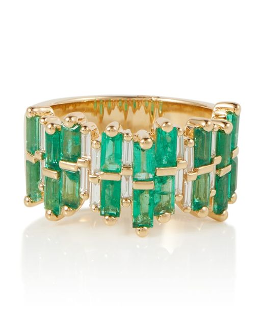 Suzanne Kalan 18kt gold ring with diamonds and emeralds