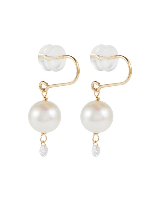 Persée 18kt gold pearl drop earrings with diamond
