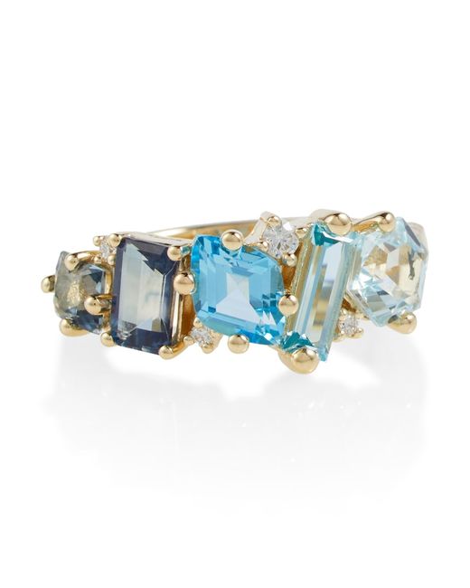 Suzanne Kalan 14kt yellow gold ring with diamonds and topaz